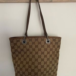 Small, Gucci tote bag. Brown Gucci canvas
